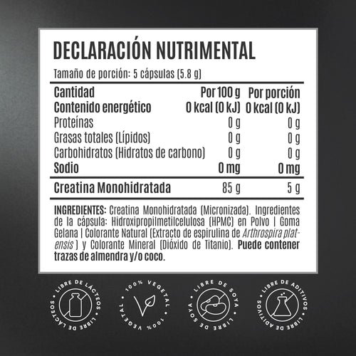 Birdman Creatina 250 cápsulas - información nutrimental