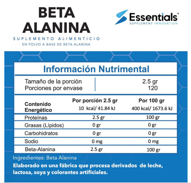 Essentials Beta-Alanina | 300 g | 2.5 g | 120 Servicios - imagen 5