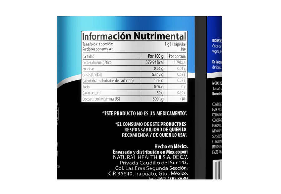 Natural Health Calcio de Coral + Vitamina D3 | 180 Cápsulas - imagen 5