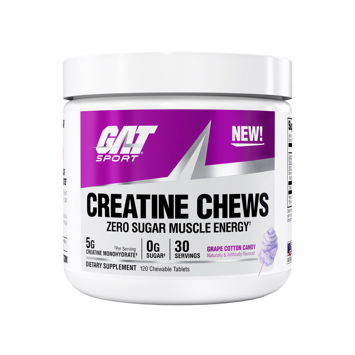GAT Creatine Chews Grape Cotton Candy 30 servicios - frontal