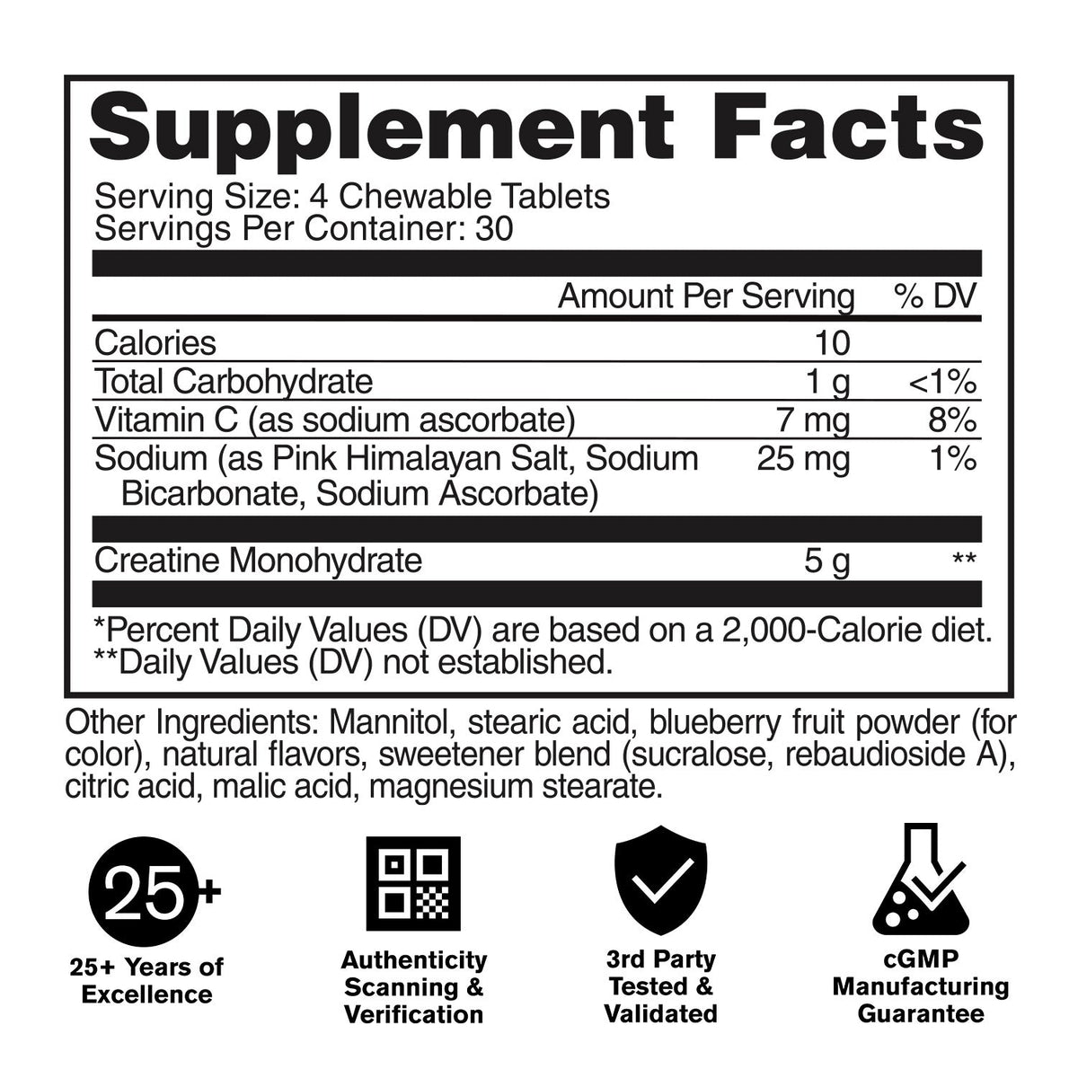 GAT Creatine Chews Grape Cotton Candy - tabla nutrimental