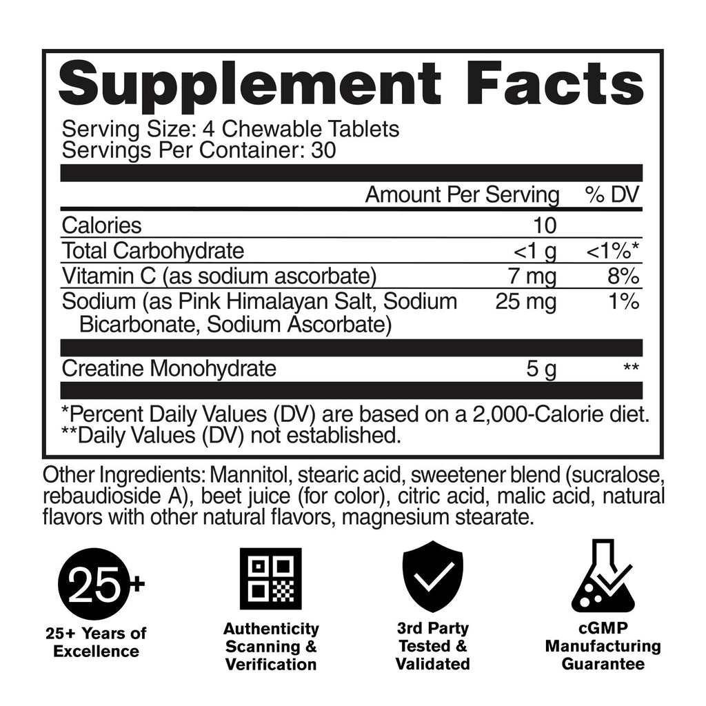 GAT Creatine Chews Fruit Punch - tabla nutrimental