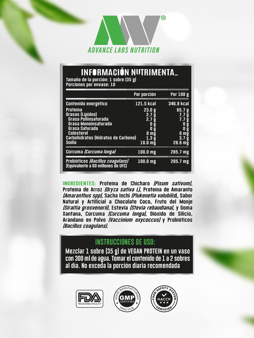 Advance Nutrition Vegan Protein Choco Coco - información nutrimental