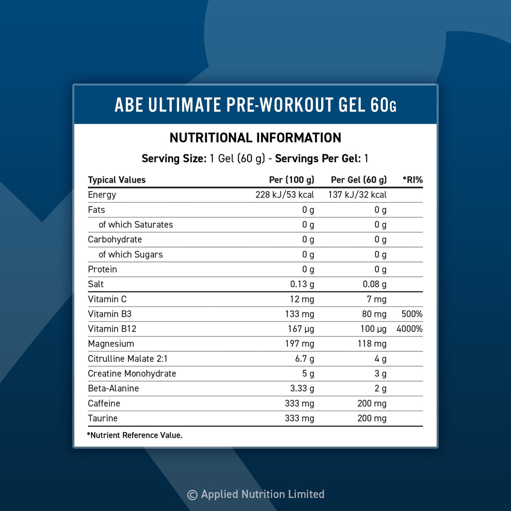 ABE Pre-Workout Gel - tabla nutrimental