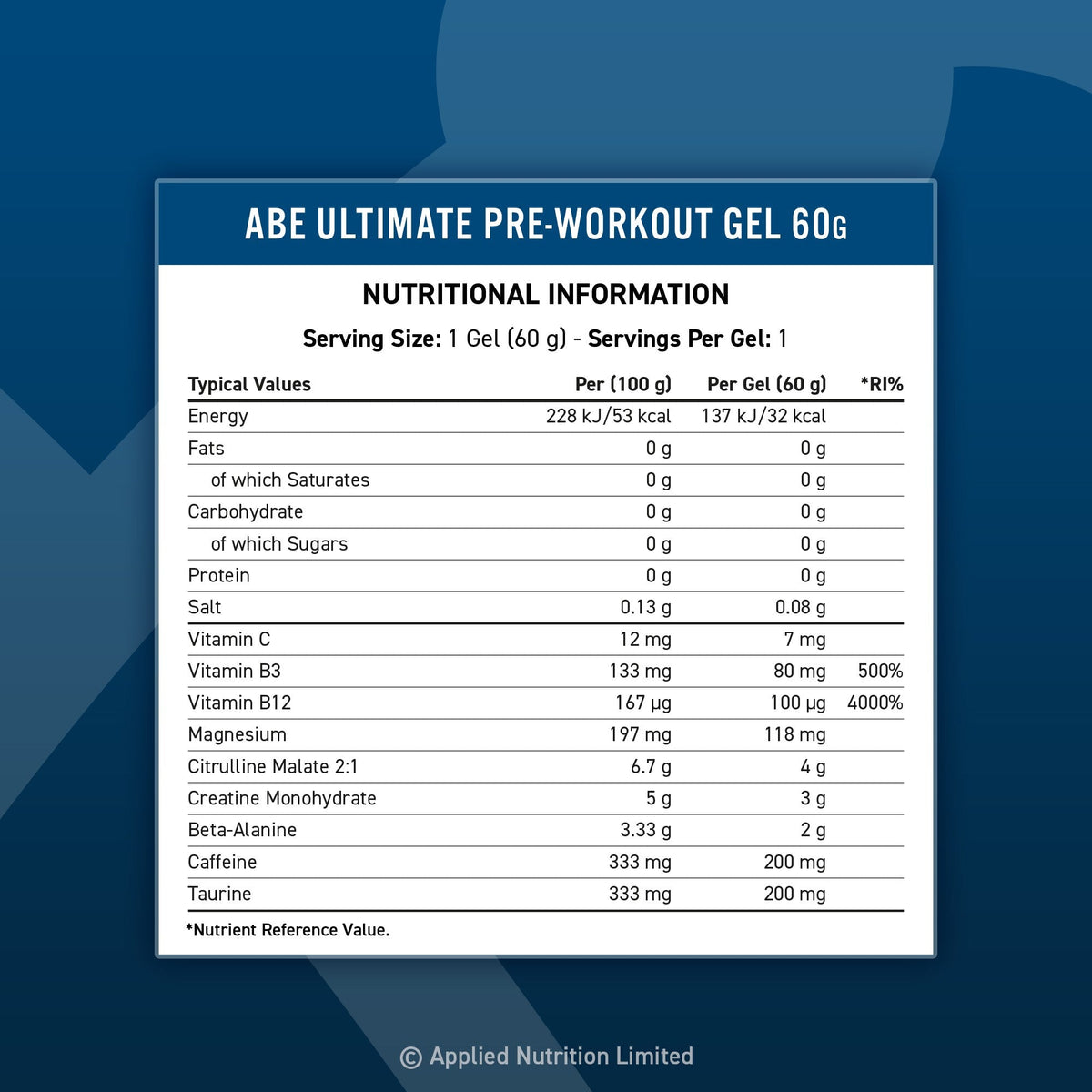 ABE Pre-Workout Gel - tabla nutrimental