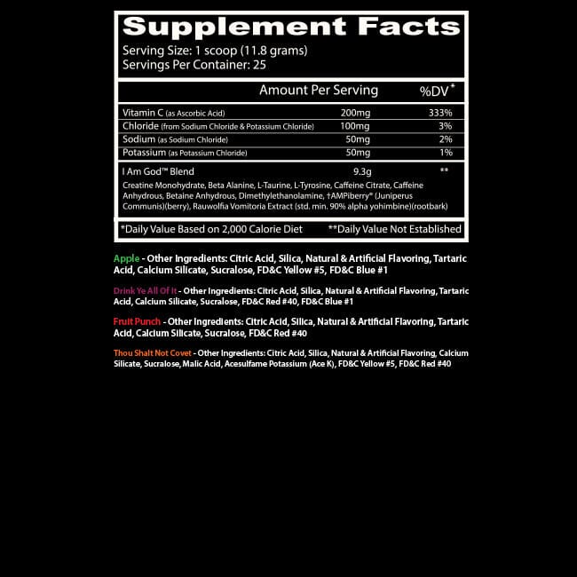 I Am God 25 servicios - tabla nutrimental