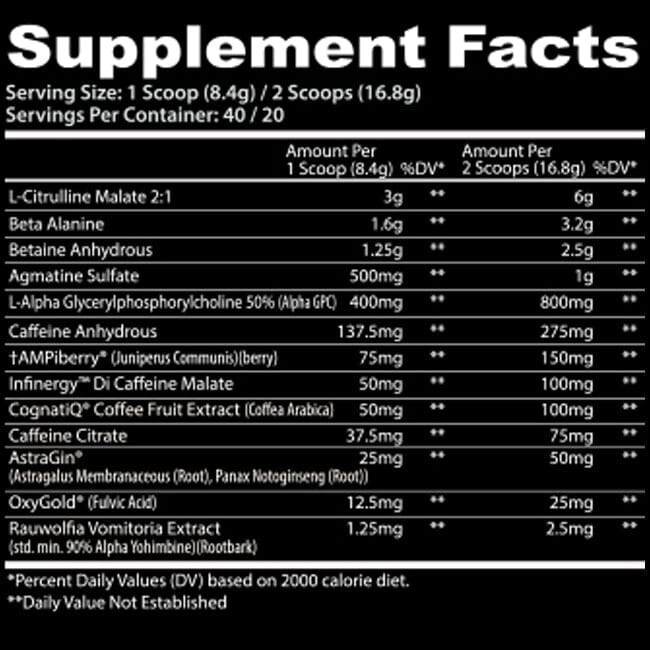 Insane Labz Psychotic X 40 servicios - Supplement Facts
