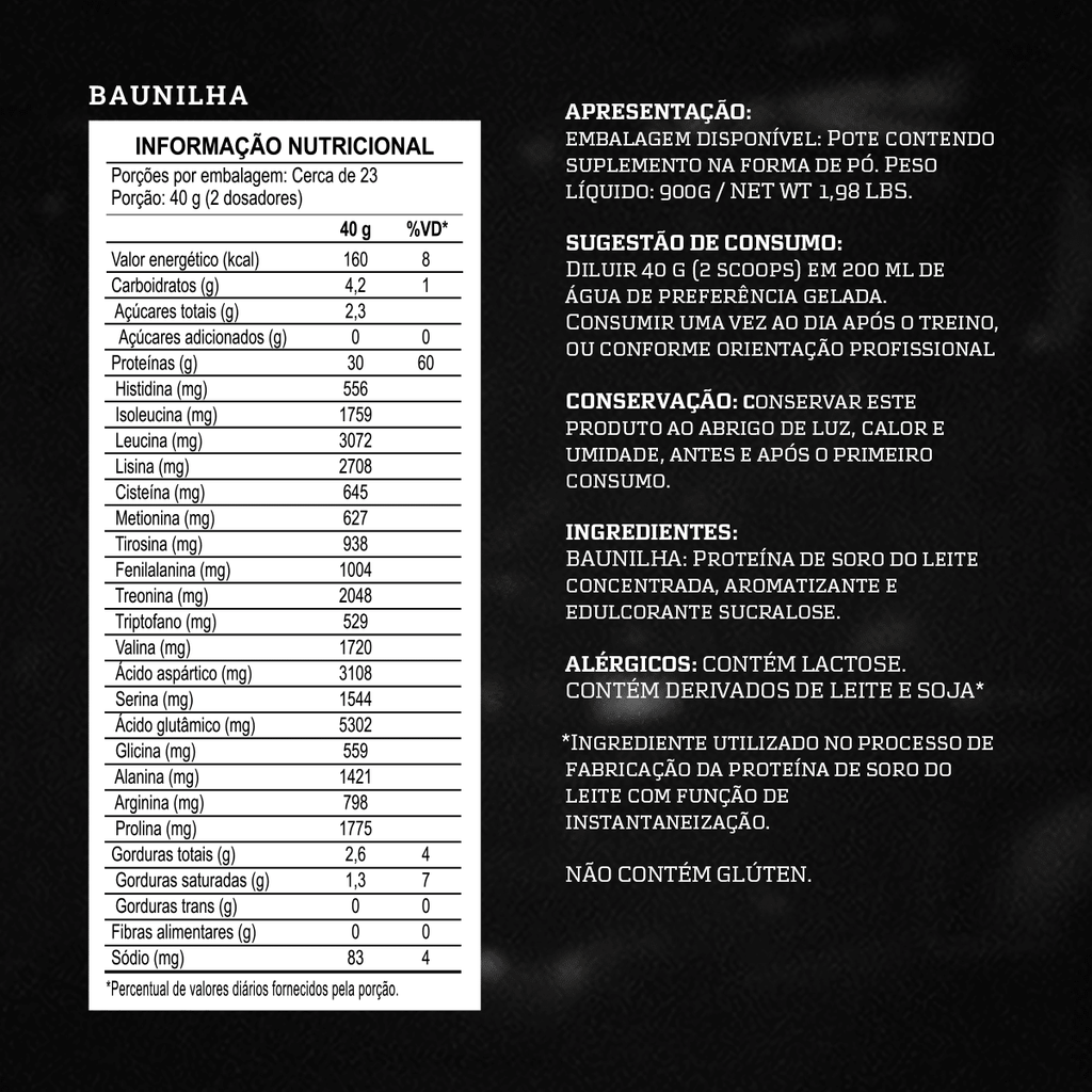 Dark Whey Darkness 900 g Vainilla - tabla nutrimental