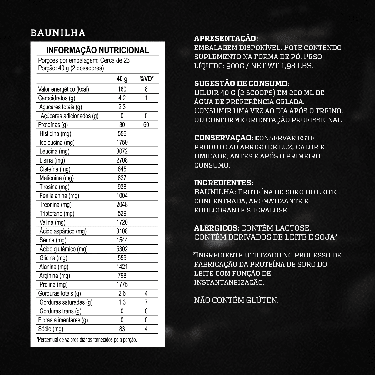 Dark Whey Darkness 900 g Vainilla - tabla nutrimental