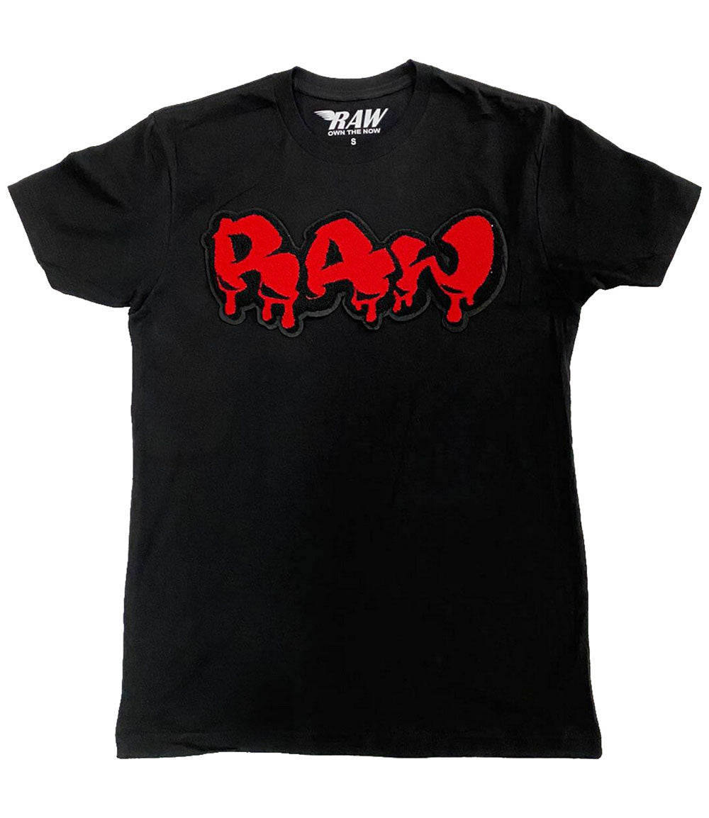 RAW playera negra con letras rojas talla M