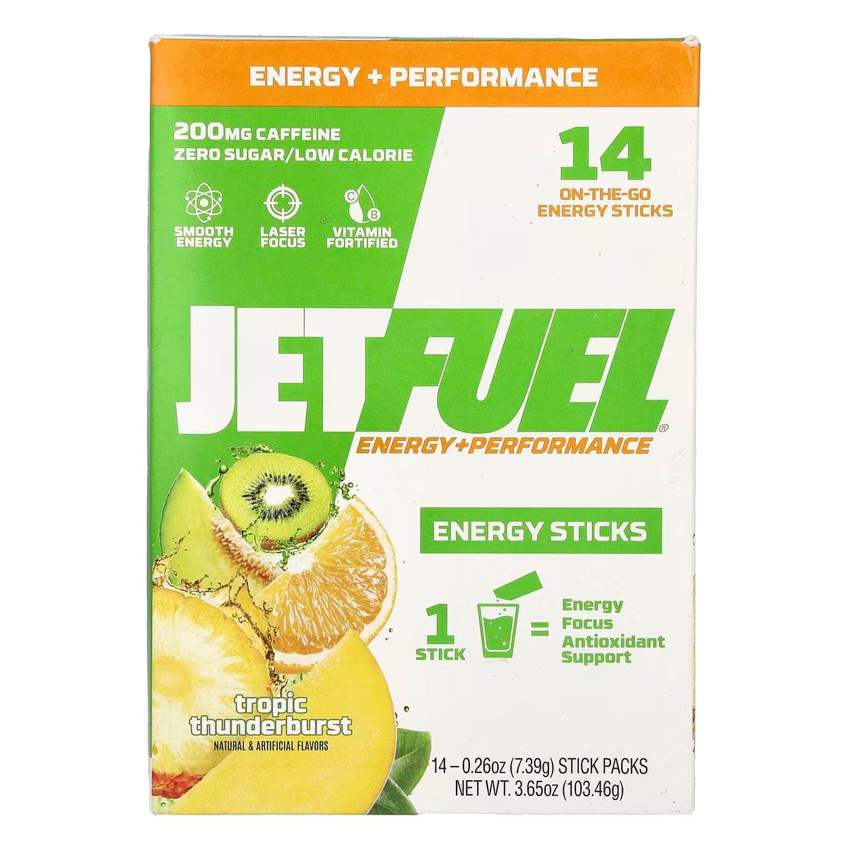 JetFuel Energy Sticks 14/pack - Solución Energética Portátil con Cafeína y Vitaminas B para Enfoque y Resistencia sin Azúcar