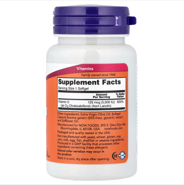 NOW Vitamina D3 | 5000 IU | 120 Softgels