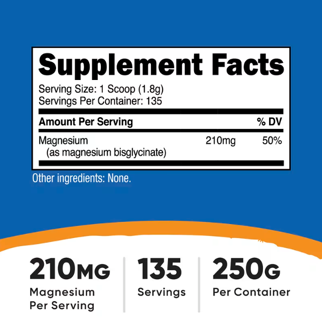 Nutricost Magnesium Glycinate Powder | 250 g | 135 Porciones