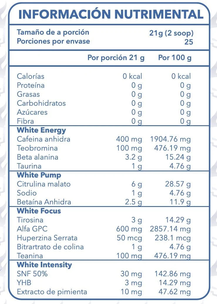 White Blood Pre-Workout | 25 Servicios | Essentials