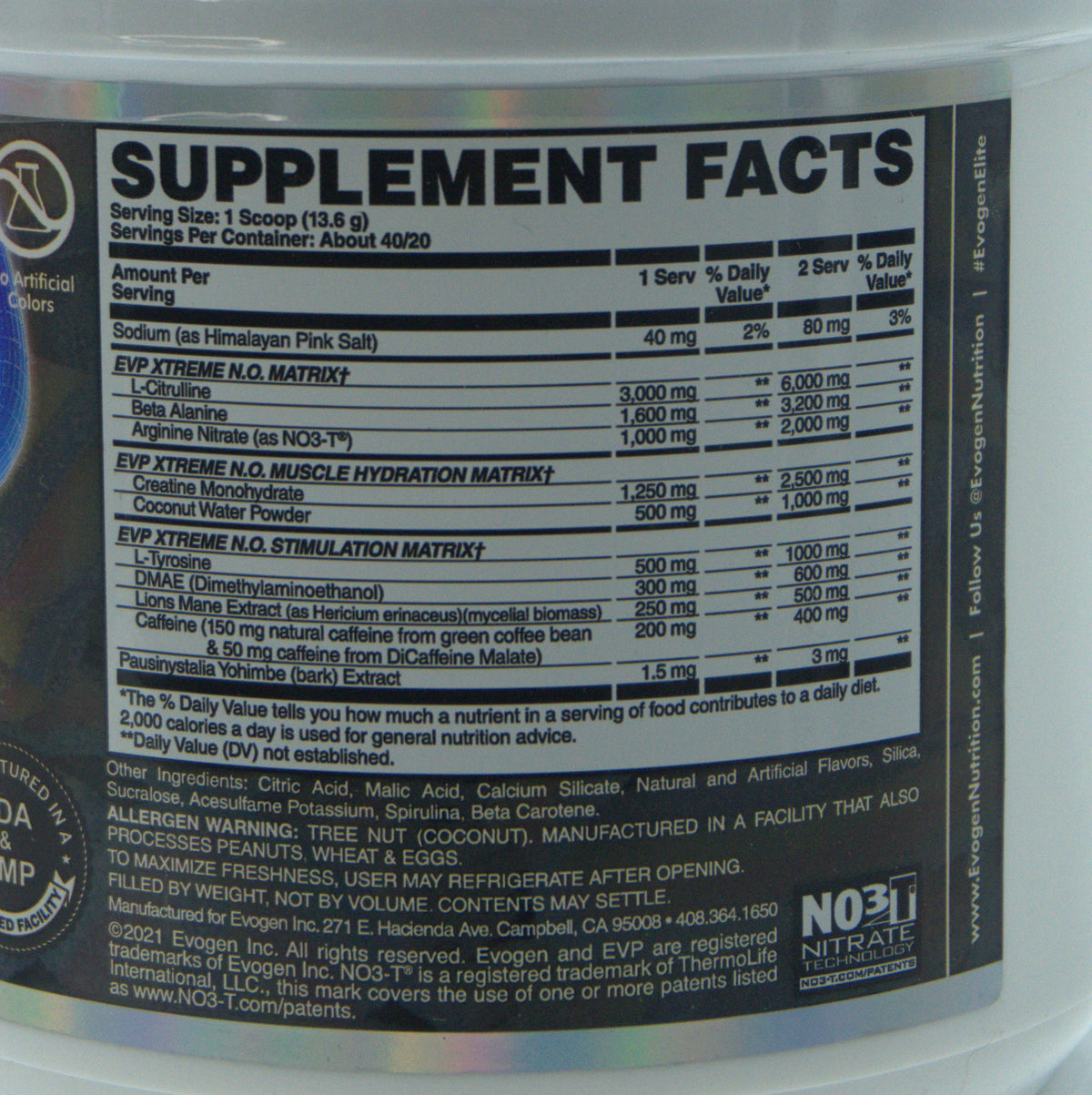 Evogen Nutrition EVP Xtreme N.O. (40/20 Servicios) – Pre-Entreno Élite de Óxido Nítrico, Enfoque y Bombeo